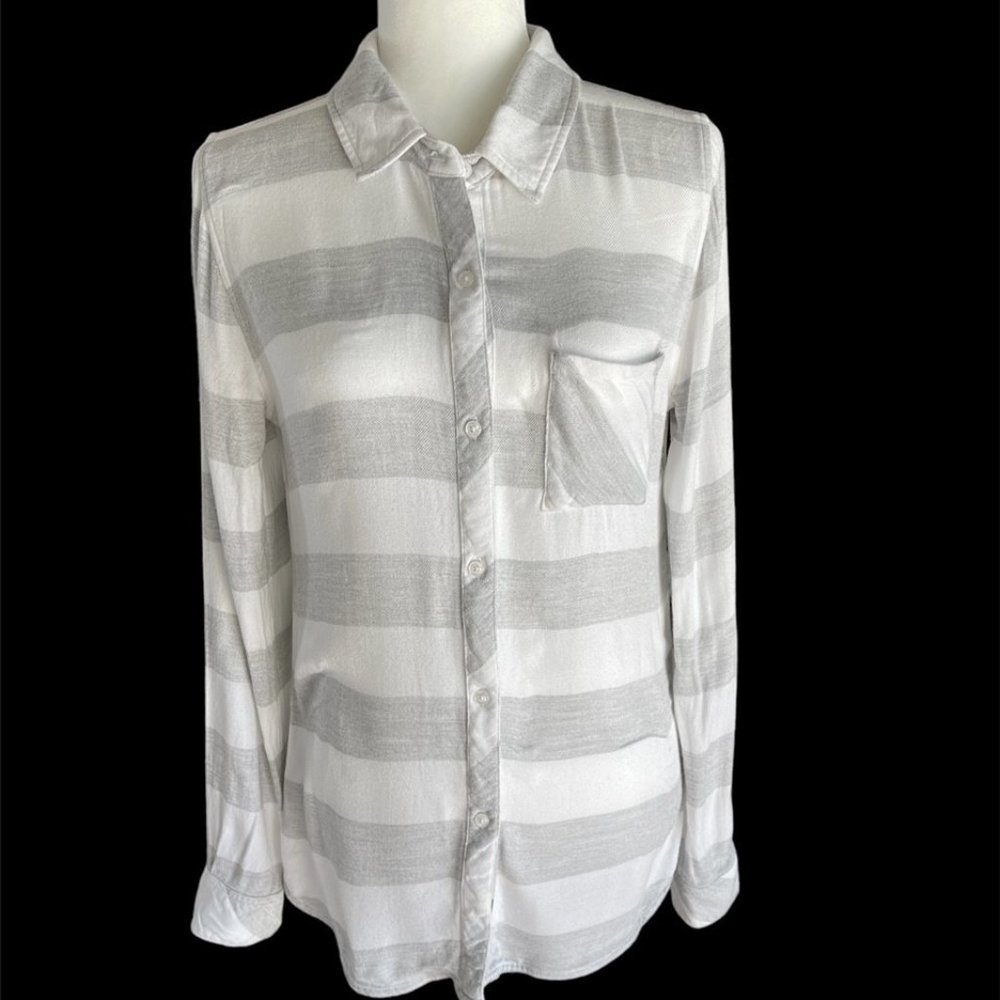 Rails: Women's Grey & White Striped Long Sleeve Button Up Shirt - Size S